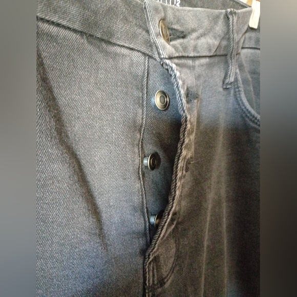 Black Wide-Leg Jeans Button Fly Raw Hems Size 12 - Picture 4 of 11